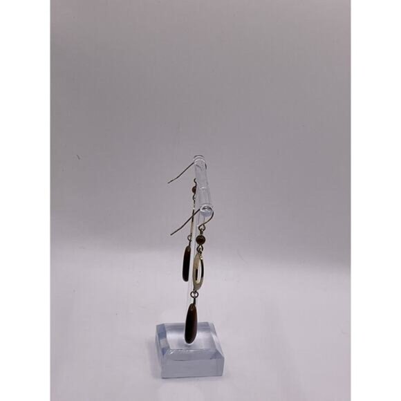 Vintage-Inspired Oval & Teardrop Earrings With Bead Accents In Silver & Brown - Picture 4 of 6